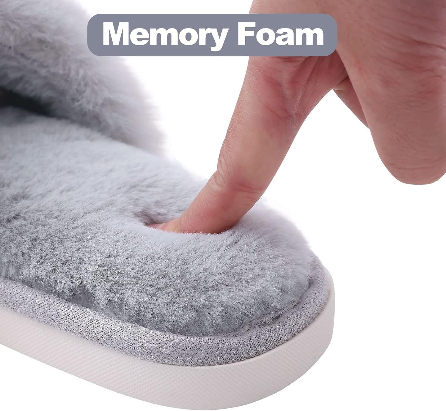 Women'S Fuzzy Slippers Cross Band Memory Foam House Slippers Open Toe