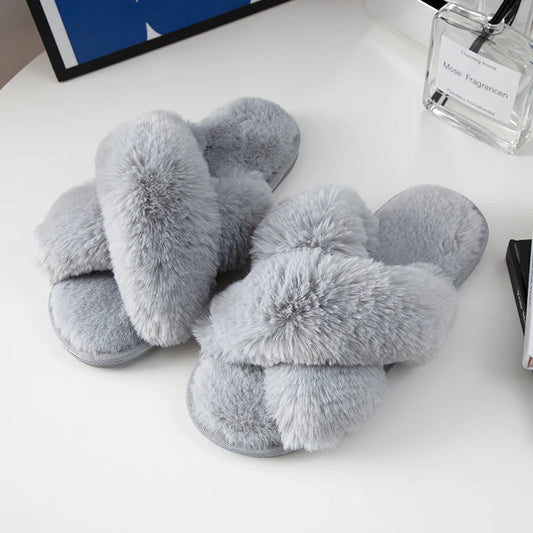 Cozy Furry Women's Cross-Band Slippers